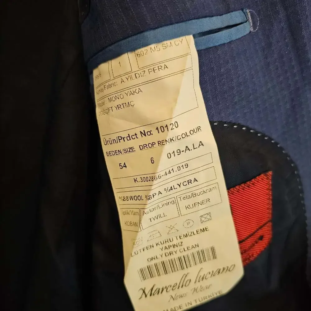 Marcello Luciano Men's Blue Wool Blend Sport Coat Blazer EU 54 US 44R 2 Button
